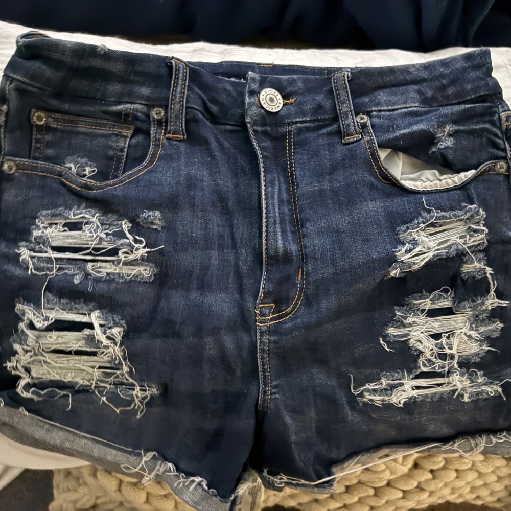 American Eagle Outfitters Distressed Denim Shorts - Dark Blue